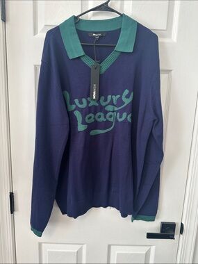 Navy and Teal 'Luxury League' Sweater